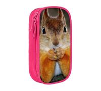 HEBSDFG Funny Squirrel Print Pencil Case, Pink High-Capacity Pen Pencil Pouch Stationery Organizer with Pen Slots & Pouches for School Travel Makeup