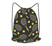 HEBSDFG Funny Tennis Racquets and Tennis Balls Prints Drawstring Backpack for Women Men Adjustable String Bag Sackpack for Sport Gym Bags Shopping Beach, M