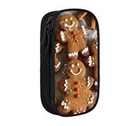 HEBSDFG Gingerbread Cookies Print Pencil Case, Black High-Capacity Pen Pencil Pouch Stationery Organizer with Pen Slots & Pouches for School Travel Makeup