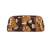 HEBSDFG Gingerbread Cookies Printed Pencil Case with Gold Zipper, Crosshatch Leather Makeup Bag, Pen Pouch Organiser for School, Office & Travel