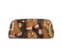 HEBSDFG Gingerbread Cookies Printed Pencil Case with Silver Zipper, Crosshatch Leather Makeup Bag, Pen Pouch Organiser for School, Office & Travel