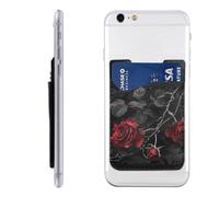 HEBSDFG Gothic Black Roses Printed Phone Card Holder Wallet, 3M Adhesive Stick on Phone Wallet Case for iPhone and Android