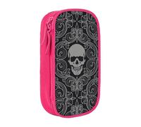 HEBSDFG Gothic Skull Print Pencil Case, Pink High-Capacity Pen Pencil Pouch Stationery Organizer with Pen Slots & Pouches for School Travel Makeup