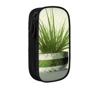 HEBSDFG Grass Pot Leaf Print Pencil Case, Black High-Capacity Pen Pencil Pouch Stationery Organizer with Pen Slots & Pouches for School Travel Makeup