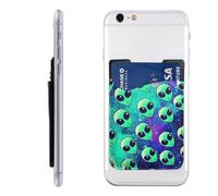 HEBSDFG Green Alien Printed Phone Card Holder Wallet, Adhesive Stick on Phone Wallet Case for iPhone and Android