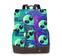 HEBSDFG Green alien Printed Women Backpack, Ladies PU Leather Rucksack Laptop Bags Daypack for School Travel Work