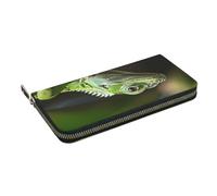 HEBSDFG Green Lizard Printed Long Wallet for Men and Women PU Leather Hand Purse with Card Holder, Zipper Closure