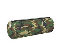 HEBSDFG Green Military Camouflage Prints Round Pencil Case & Cosmetic Pouch, Silver Zipper Desk Stationery Organizer Leather Pencil Pouch for School Office Travel Gift