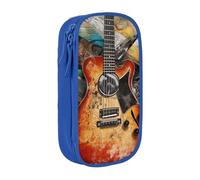 HEBSDFG Guitar Painting Print Pencil Case, Blue High-Capacity Pen Pencil Pouch Stationery Organizer with Pen Slots & Pouches for School Travel Makeup