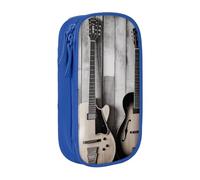 HEBSDFG Guitar Pictures on Old Wood Print Pencil Case, Blue High-Capacity Pen Pencil Pouch Stationery Organizer with Pen Slots & Pouches for School Travel Makeup