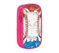 HEBSDFG Hand Drawn Baseball Bats and Ball Print Pencil Case, Pink High-Capacity Pen Pencil Pouch Stationery Organizer with Pen Slots & Pouches for School Travel Makeup