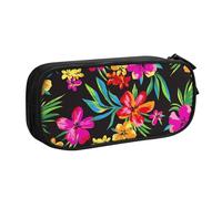 HEBSDFG Hawaiian Colorful Flower Print Cute Pencil Case Pouch for Boys Girls, Black High Capacity Travel Pen Bag Organizer Makeup Bag for Student School College Office