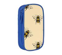 HEBSDFG Honey Bee Print Pencil Case, Blue High-Capacity Pen Pencil Pouch Stationery Organizer with Pen Slots & Pouches for School Travel Makeup