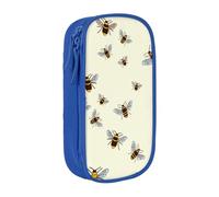 HEBSDFG Honey Bees Print Pencil Case, Blue High-Capacity Pen Pencil Pouch Stationery Organizer with Pen Slots & Pouches for School Travel Makeup