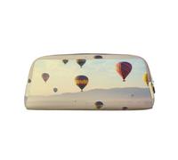 HEBSDFG Hot Air Balloons Printed Pencil Case with Silver Zipper, Crosshatch Leather Makeup Bag, Pen Pouch Organiser for School, Office & Travel