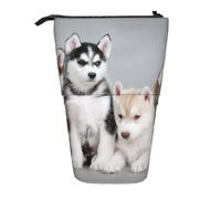 HEBSDFG Husky Puppies Dogs Prints Retractable Pencil Case & Cosmetic Pouch, Big Stationery Bag Pen Box for School Office Travel
