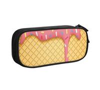 HEBSDFG ice Cream and Waffle Pattern Print Cute Pencil Case Pouch for Boys Girls, Black High Capacity Travel Pen Bag Organizer Makeup Bag for Student School College Office