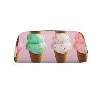 HEBSDFG Ice Cream Cones Printed Pencil Case with Silver Zipper, Crosshatch Leather Makeup Bag, Pen Pouch Organiser for School, Office & Travel