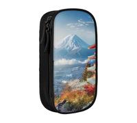 HEBSDFG Japan Mount Fuji Landscape Print Pencil Case, Black High-Capacity Pen Pencil Pouch Stationery Organizer with Pen Slots & Pouches for School Travel Makeup