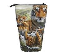 HEBSDFG Jungle Tigers Cub Prints Retractable Pencil Case & Cosmetic Pouch, Big Stationery Bag Pen Box for School Office Travel
