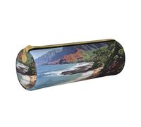HEBSDFG Kauai Hawaii Seashore Prints Round Pencil Case & Cosmetic Pouch, PVC Leather Zippered Organiser for School Office Travel Stylish Gifting