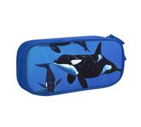 HEBSDFG Killer Whales Swim Along Print Cute Pencil Case Pouch for Boys Girls - Blue High Capacity Travel Pen Bag Organizer Makeup Bag for Student School College Office