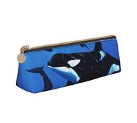 HEBSDFG Killer Whales Swim Along Prints Triangle Pencil Case & Cosmetic Pouch, PVC Leather Zippered Organiser for School Office Travel Stylish Gifting