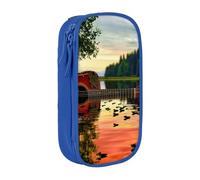 HEBSDFG Lake Guitar Reflection Print Pencil Case, Blue High-Capacity Pen Pencil Pouch Stationery Organizer with Pen Slots & Pouches for School Travel Makeup