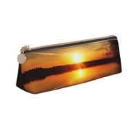 HEBSDFG Lake Under Sunset Prints Triangle Pencil Case & Cosmetic Pouch, PVC Leather Zippered Organiser for School Office Travel Stylish Gifting
