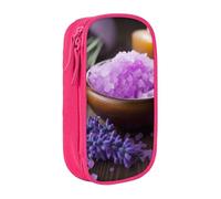 HEBSDFG Lavender Flower and Spa Salt Print Pencil Case, Pink High-Capacity Pen Pencil Pouch Stationery Organizer with Pen Slots & Pouches for School Travel Makeup