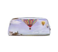 HEBSDFG Lavender Hot Air Balloon Printed Pencil Case with Silver Zipper, Crosshatch Leather Makeup Bag, Pen Pouch Organiser for School, Office & Travel