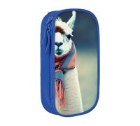 HEBSDFG Llama in A Scarf Print Pencil Case, Blue High-Capacity Pen Pencil Pouch Stationery Organizer with Pen Slots & Pouches for School Travel Makeup