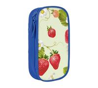HEBSDFG Lovely Strawberry Print Pencil Case, Blue High-Capacity Pen Pencil Pouch Stationery Organizer with Pen Slots & Pouches for School Travel Makeup