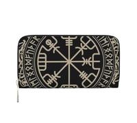 HEBSDFG Magical Design Norse Runes Compass Printed Long Wallet for Men and Women PU Leather Hand Purse with Card Holder, Zipper Closure