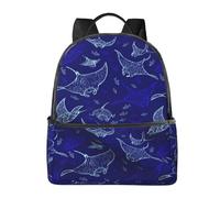 HEBSDFG Manta Ray and Fish Prints Lightweight School Backpack, Cute School Bag Laptop Rucksack Backpack Stylish Casual Daypacks Travel Backpack