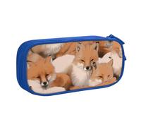 HEBSDFG Many Foxes Print Cute Pencil Case Pouch for Boys Girls - Blue High Capacity Travel Pen Bag Organizer Makeup Bag for Student School College Office