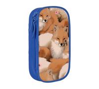 HEBSDFG Many Foxes Print Pencil Case, Blue High-Capacity Pen Pencil Pouch Stationery Organizer with Pen Slots & Pouches for School Travel Makeup
