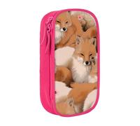 HEBSDFG Many Foxes Print Pencil Case, Pink High-Capacity Pen Pencil Pouch Stationery Organizer with Pen Slots & Pouches for School Travel Makeup