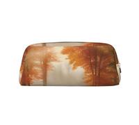 HEBSDFG Maple Leaves Falling Printed Pencil Case with Gold Zipper, Crosshatch Leather Makeup Bag, Pen Pouch Organiser for School, Office & Travel