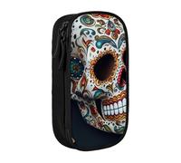 HEBSDFG Mexican Skull Print Pencil Case, Black High-Capacity Pen Pencil Pouch Stationery Organizer with Pen Slots & Pouches for School Travel Makeup