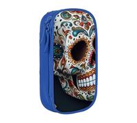HEBSDFG Mexican Skull Print Pencil Case, Blue High-Capacity Pen Pencil Pouch Stationery Organizer with Pen Slots & Pouches for School Travel Makeup
