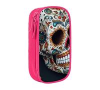 HEBSDFG Mexican Skull Print Pencil Case, Pink High-Capacity Pen Pencil Pouch Stationery Organizer with Pen Slots & Pouches for School Travel Makeup