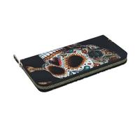 HEBSDFG Mexican Skull Printed Long Wallet for Men and Women PU Leather Hand Purse with Card Holder, Zipper Closure