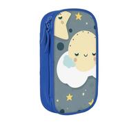 HEBSDFG Moon Cloud Star Print Pencil Case, Blue High-Capacity Pen Pencil Pouch Stationery Organizer with Pen Slots & Pouches for School Travel Makeup