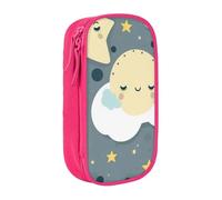HEBSDFG Moon Cloud Star Print Pencil Case, Pink High-Capacity Pen Pencil Pouch Stationery Organizer with Pen Slots & Pouches for School Travel Makeup