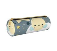 HEBSDFG Moon Cloud Star Prints Round Pencil Case & Cosmetic Pouch, PVC Leather Zippered Organiser for School Office Travel Stylish Gifting