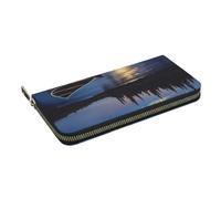 HEBSDFG Moonlit Canoe River Printed Long Wallet for Men and Women PU Leather Hand Purse with Card Holder, Zipper Closure