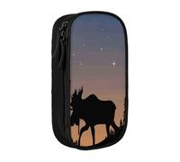 HEBSDFG Moose Mountain Pine Tree Wilderness Print Pencil Case, Black High-Capacity Pen Pencil Pouch Stationery Organizer with Pen Slots & Pouches for School Travel Makeup