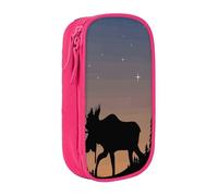 HEBSDFG Moose Mountain Pine Tree Wilderness Print Pencil Case, Pink High-Capacity Pen Pencil Pouch Stationery Organizer with Pen Slots & Pouches for School Travel Makeup