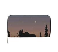 HEBSDFG Moose Mountain Pine Tree Wilderness Printed Long Wallet for Men and Women PU Leather Hand Purse with Card Holder, Zipper Closure